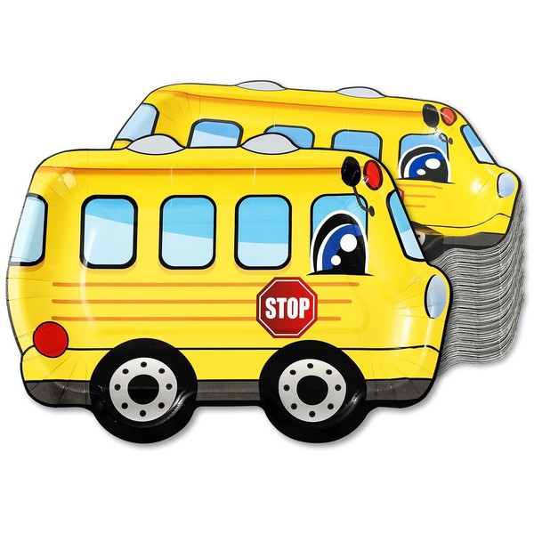 JarThenaAMCS 50Pcs School Bus Paper Plates Back to School Disposable