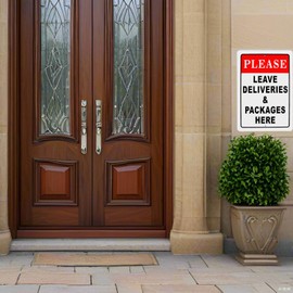 Fkereg Please Leave Packages Here Sign, 8 x 12 Inch Delivery Signs for Packages, Aluminum Place Sign for Delivery Drivers Delivery Box Home Outdoor Outside Use