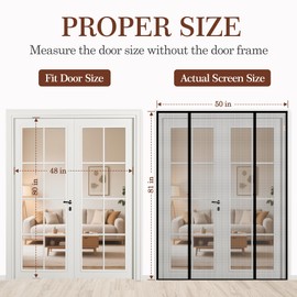 Yotache Magnetic Screen Door Fits 48x80 Inch Doors, Screen Size 50"x81" - Double-Sided Opening Reinforced Mesh with Super-Strong Magnets for Patio, Sliding, French, Front & Back Doors