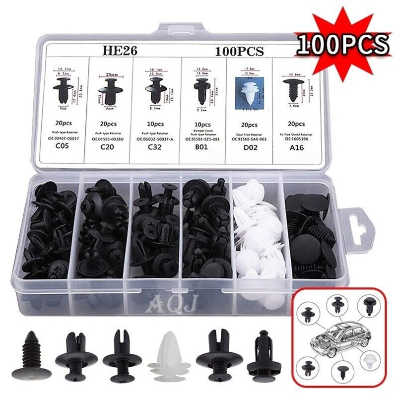 AQJ Fit Subaru 100PCS Bumper Clips Tool Kit Retainer Rivet-Fastener