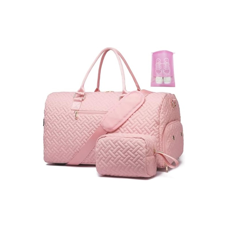 Travel Duffle Bag,Quilted Gym Bag with Shoe Compartment,Puffer Weekender Overnight