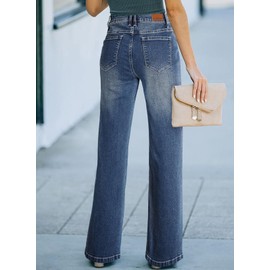 Sidefeel Women's Wide Leg Jeans Straight Zimbaplatinum High Waisted Denim Pants with Pockets Real Teal Size 6