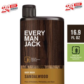 Every Man Jack Sandalwood Hydrating Body Wash for Men, Naturally Derived, 16.9