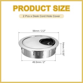MECCANIXITY 2 Pcs Desk Grommet 2 Inch, Zinc Alloy Round Desk Hole Cover Wire Cable Cord Organizer for Home Office Computer Table Cables, 49.5mm, Silver
