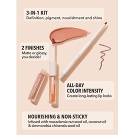 SHEGLAM Soft 90'S Glam 3-In-1 Lip Liner Moisturizing Plant Extracts Long Lasting Liquid Lipstick Plumping Lip Gloss Makeup Set - Haute Cocoa