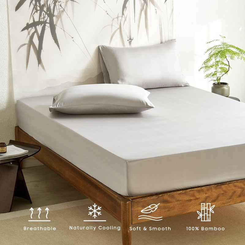 Wake In Cloud - 100% Bamboo Fitted Sheet Set, 3