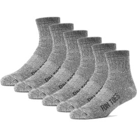 FUN TOES Merino Wool Ankle Socks 6 Pairs Arch Support and Cushioning Heel to Toe Reinforcement Ideal for Hiking (Grey, Men 10-13)