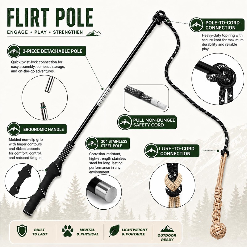 DEPURE Flirt Pole for Dogs,Heavy Duty Interactive Chase & Rope