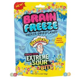 Brain Freeze by Warheads Freeze-Dried Extreme Sour Bits, 3.2 Oz (Pack of 1) - Watermelon, Lemon, Green Apple & Blue Raspberry Flavored Bite-Sized Freeze-Dried Sour Candy, Ideal Fun Candy for Parties