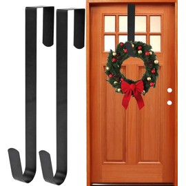 Christmas wreath hanger,2 PCS Wreath hanger for front door,30 cm(11.8 Inches length) Metal Wreath Hanger, Door Wreath Hook for Christmas Home Office Wall Wedding Wreaths or Decorations (2PCS Black)