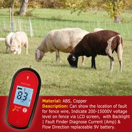 Electric Fence Voltage Tester, Handheld Fence Fault Finder Fence Tester for Farms, Digital Display High Voltage 200-15000V Gardening Tools