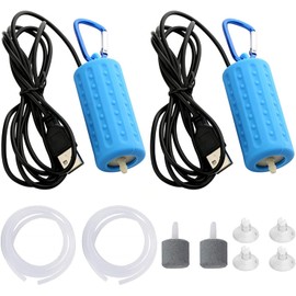 Aquarium Air Pump Fish Tank Bubbler 0.2W Quiet Mini Whisper Fish Tank Aerator, Quiet Oxygen Pump with Air Stone Airline Tubing Sucker and Connector Accessories (Blue)