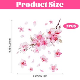 Wanmu Cherry Blossom Vinyl Car Sticker, 2 Pcs Car Decals for Women, Scratch Cover Pink Flower Bumper Stickers, Car Decoration, Waterproof Decal for Automotive, Motocycle, Laptop, Home Decor