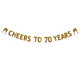 CHEERS TO 70 YEARS Banner for 70th Birthday/Wedding Anniversary Party Decorations Pre-strung No Assembly Required Gold Glitter Paper Garlands Backdrops Letters Gold Betteryanzi