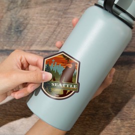 Die Cut Sticker Seattle, Washington, Bigfoot, WPA Style, Vinyl Sticker, (Waterproof Decal for Cars, Water Bottles, Laptops, Coolers), Large