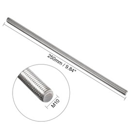 TA-VIGOR 1Pcs M10 x 250mm Fully Threaded Rod, 304 Stainless Steel Studding Rod Bar, Right Hand Threads Rods for Anchor Bolts, Clamps, Hangers and U-Bolts