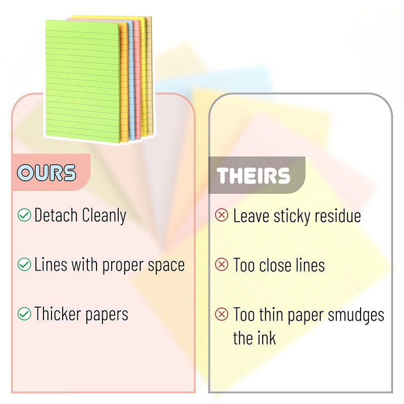 Mr. Pen- Lined Sticky Notes 4x6, 6 Pads, 45 Sheets/Pad,