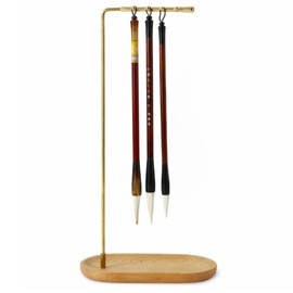 Uccellino Brush Holder Stand, Gold, Bamboo, Holds 8 Handles, Display, Calligraphy Tools, Calligraphy, Calligraphy Storage