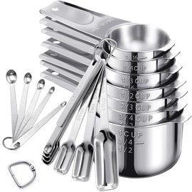 AMOHEE 20Pcs Measuring Cups and Spoons Set, Includes 7pcs Stainless Steel Measuring Cups, 12 Measuring Spoons with Leveler for Cooking & Baking, Dishwasher Safe