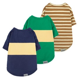 Fitwarm 3 Pack Color Block Striped Dog Shirt, Summer Dog Clothes for Small Dogs, Breathable Lightweight Dog Tshirt, Pet Outfit, Navy Blue, Sea Green, Brown, XL