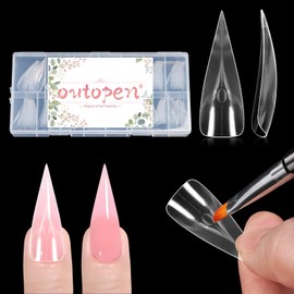 outopen 150pcs Long Eagle Curved Stiletto Nail Forms Clear Full Cover Nail Extension Art Mold Reusable Eagle Curved Nail Forms for Polygel Acrylic Extension Beginners DIY Manicure, 15 Sizes