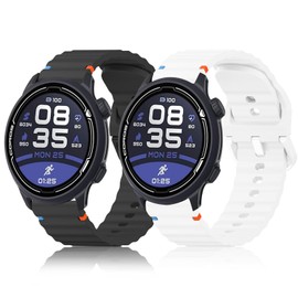 Vancle 2 Pack Silicone Band Compatible with Coros Pace 2 Watch Band/Coros Apex (42mm)/APEX 2, 20mm Quick Release Strap Breathable Wristband for Women Men (Black/White)