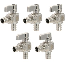 XFITTING Barb Crimp 1/2 Inch Pex Mini Angle Ball Valve, Full Port, 1/4 Turn, Brass, 24-1-2=5X, 5 Pieces