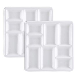 Cedilis 2 Pack Ceramic Watercolor Palette, White Artist Paint Palette, Mixing Tray with 8 Wells, Paint Tray Palettes for Watercolor Gouache Painting, 7 inch, Square