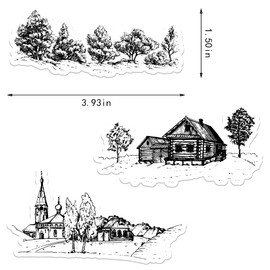 3 PCS Trees Background Clear Stamps for Card Making and Journaling, Forest House Silicone Stamps Village Trees Rubber Stamps for Scrapbooking DIY Cards Album Crafts Supplies
