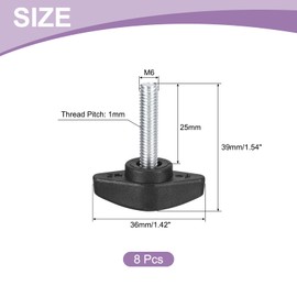 uxcell 8Pcs Tee Wing Knobs Thumb Screws, M6 x 25mm Clamping Screw Knob Male Thread Carbon Steel T Shaped Thumb Screws Handle 36mm Dia. for Hand Tightening Knob Replacement, Black