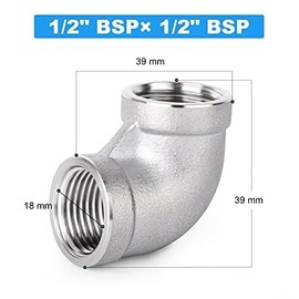 ERGAOBOY 2 PCS 304 Stainless Steel 90 Degree Elbow Fittings, 1/2" BSP Female Pipe to 1/2" BSP Female Pipe Fitting