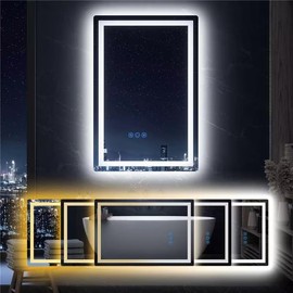 LED Bathroom Mirror 16X24 Makeup Mirror with Lights, Wall-Mounted Vanity Mirrors, Hollywood Lighted Mirror with Stepless Dimmable, Anti-Fog Wall Mirrors Back Front Light Bathroom Mirror (16"x24")