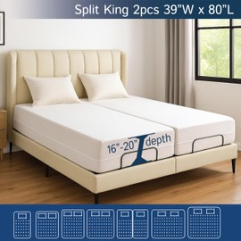 Split King Mattress Encasement 39" x 80" (2PCs Twin XL) - Waterproof Zippered Protector Hypoallergenic Premium Quality Deep Pocket Cover for Adjustable Beds and Split Mattresses (16"-20" Depth)
