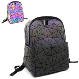 CAFINY Geometric Women's Backpack Geometries Glow Large Purse Laptop Backpack Geometrical Luminous Laptop Bag Holographic Travel Bags Retro Daypack for Casual, College, Work