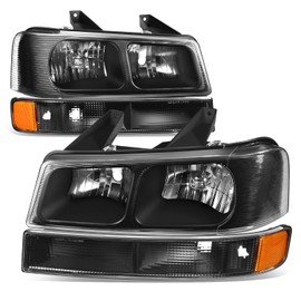 Auto Dynasty Headlights Assembly Compatible with 2003-2024 Chevy Express GMC Savana 1500 2500 3500 4500, 4Pcs Halogen Headlamps Replacement w/Bumper Lamps, Black Housing Amber Corner
