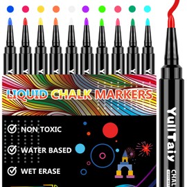YullTaiy Liquid Chalk Markers for Acrylic Calendar Planning Board, Dry Erase Board Whiteboard, Glass, Mirror, 1mm Fine Points, Easy Wet Erase (10 Color)