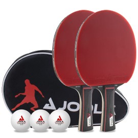 JOOLA Duo Pro Table Tennis Set 2 Table Tennis Bats + 3 Table Tennis Balls + Table Tennis Case Red/Black 6-Piece