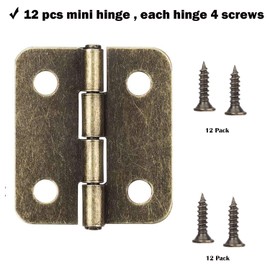 PAGOW 18MM Antique Brass Mini Hinges,12 Pack with Bronze Screws for Wooden Jewelry Box Cabinet Decorative