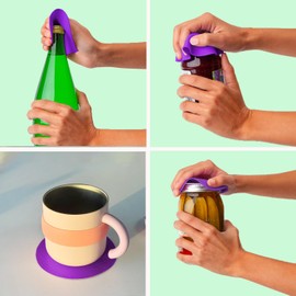 Jar Opener Bundle - Magnetic 2 IN 1 Jar Opener (1PC), For Bottle and Vacuum Sealed Jar + Non-Slip Rubber Grip Pad (4PCs) for Jars, Bottles, Lids and Caps – Great for Kids, Seniors and Arthritis