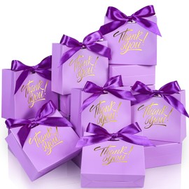 EQOREIIN Small Gift Bags, 70 Pack 4.5x1.8x3.9 Inches Mini Thank You Bags Purple Kraft Paper Gift Bag with Bow Ribbon, Small Candy Bags Gift Bag Bulk for Birthday Wedding Baby Shower (Purple)