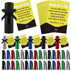VIHOSE 50 Sets Father Church Gifts Mini Flashlights Bulk Bright Aluminum 9 LED Handheld Flash Light with Christian Bible Verse Cards for Thank You Gifts, Not Include Batteries