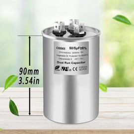 50/5 uF 50+5 MFD 370V or 440V Dual Run Start Round A/C Capacitor, 50 5 uF 370 440 Volt VAC CBB65B Air Conditioner Capacitors for AC Unit, Fan Motor Start, Heat Pump, Condenser Straight Cool, 2PCS