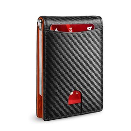 [Thin RFID Wallet] Ultra-Thin Men's Wallet - Carbon Fiber Inspired, RFID-Blocking, Minimalist Design - Perfect for Daily Use - Color: orange
