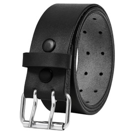 PBF Heavy Duty Leather Work Belt for Men – 1.75 Inch Wide Double Prong Casual Belt for Jeans and Work Pants (Black, 34" - 36")