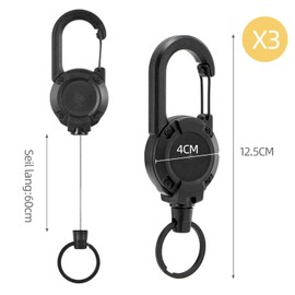 Schlüsselanhänger Ausziehbar Schlüsselbund Keychain – 3-teilig Schlüsselband Ausziehbar mit 60cm Stahlseil, Schlüsselanhänger band, Schlüsselanhänger mit Zugband, Für Kartenhalter, Schlüsselkarten