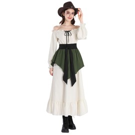 Fiamll Medieval Dress Vintage Renaissance Dress Women's Long Sleeve Victorian Costume Women's Set, White