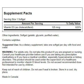 Swanson Highest Potency Vitamin D-3 Softgels, 5,000 IU, 250 Count