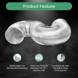 InfiniPower Dryer Vent Hose, Flexible 14 Inch Aluminum Ducting, Heavy Duty Three-Layer Protection, 25 Feet Long for Heating Cooling Ventilation and Exhaust, Silver