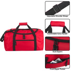 20 Inch, 40 Liter Duffel Bag for Men, Women, Teens – Travel Weekender Overnight Carry-on Shoulder Duffel Tote Bag (Red)
