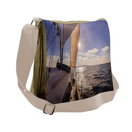 Lunarable Sailboat Nautical Messenger Bag, Sea and Sunbeams, Unisex Cross-body